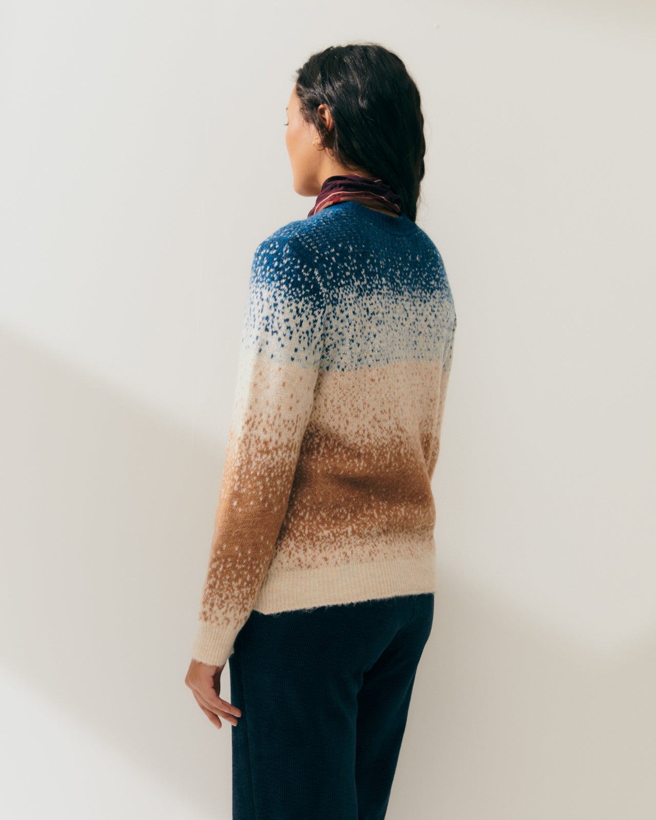 Women's fancy knit sweater with long sleeves and a round neck
