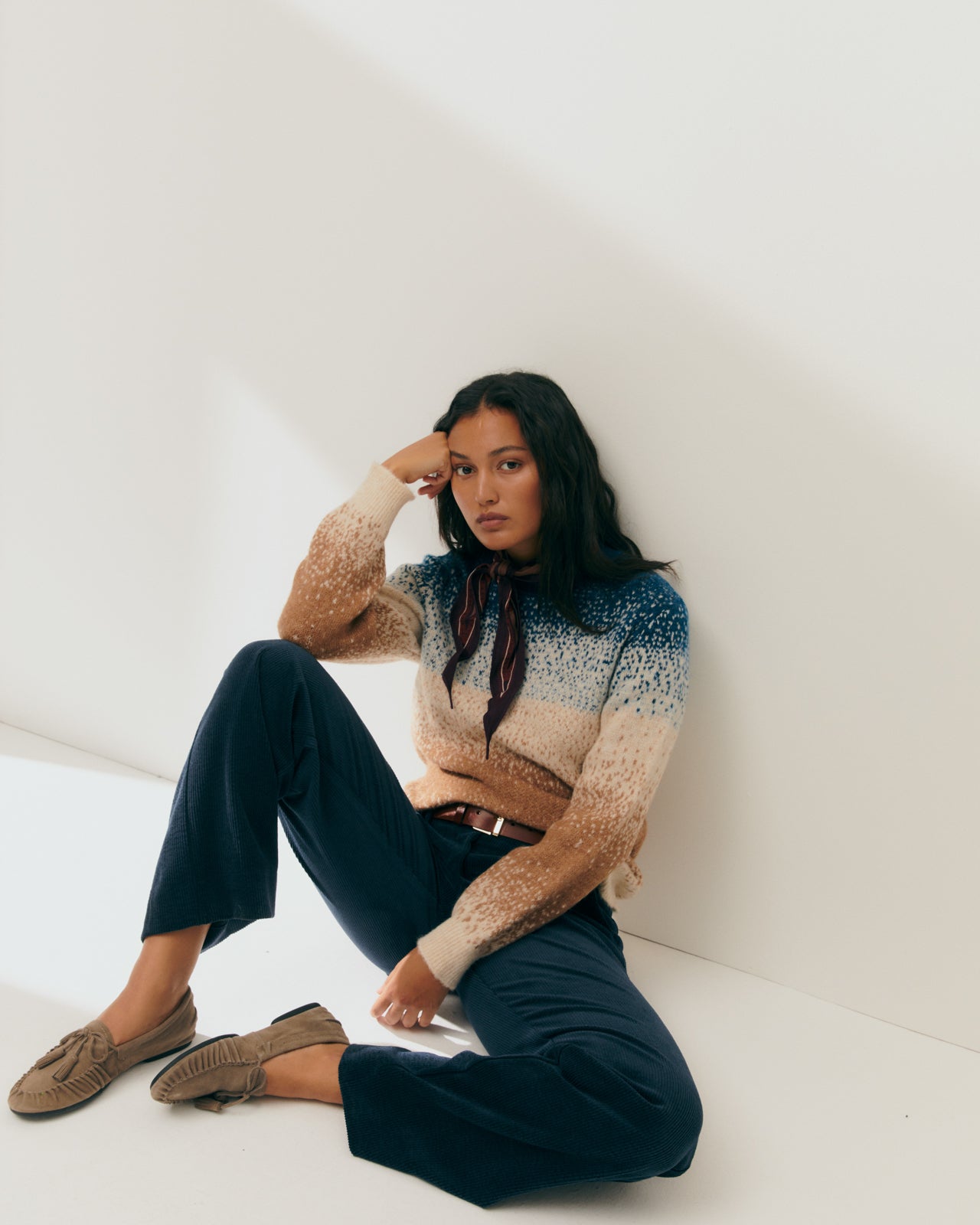 Women's fancy knit sweater with long sleeves and a round neck