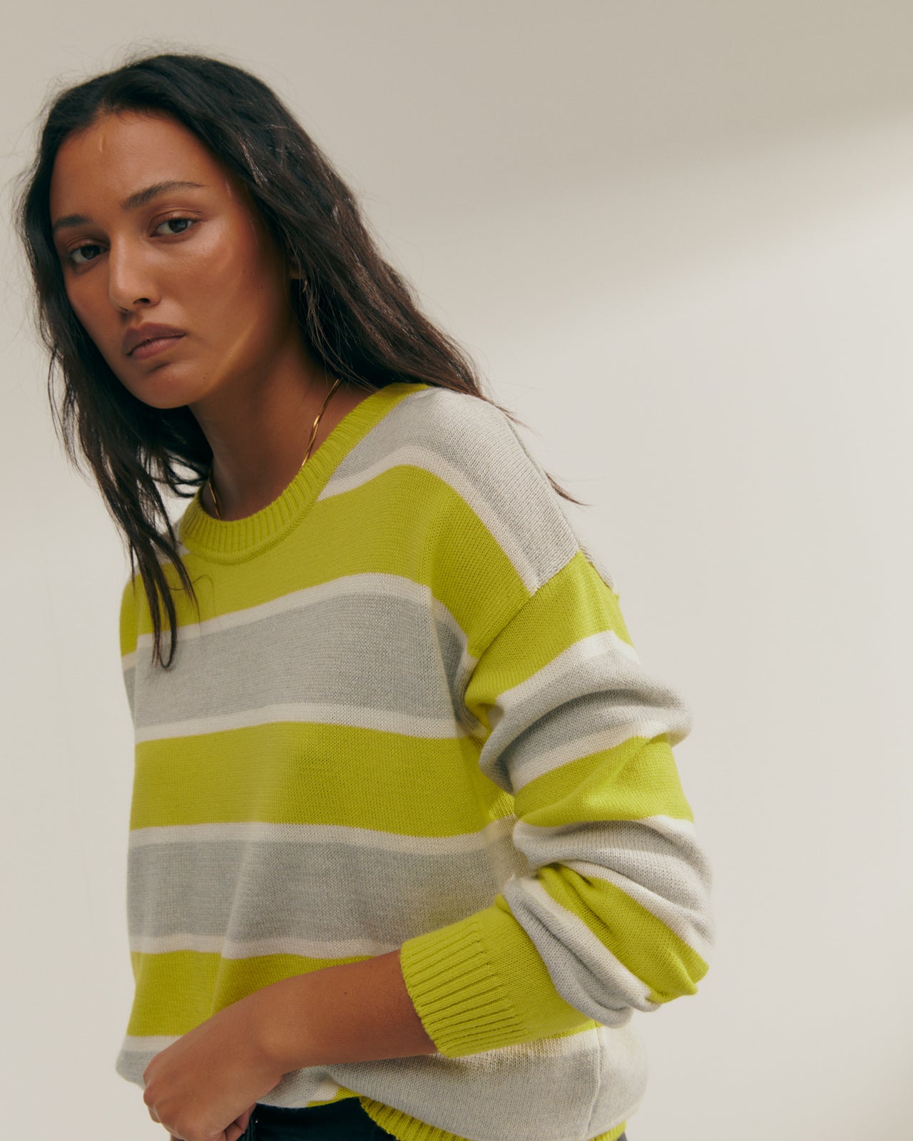 Women's striped print round neck sweater