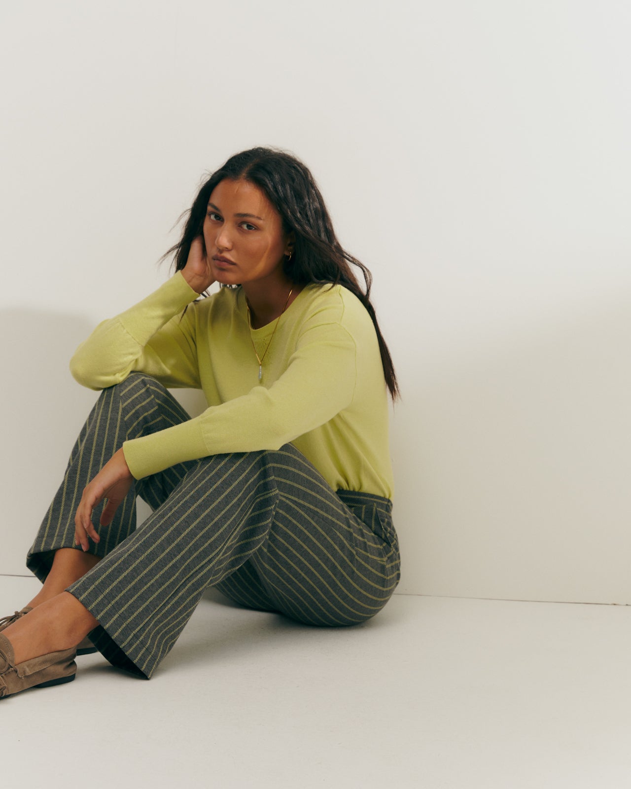 Pantalón recto de mujer punto estampado cintura elástica
