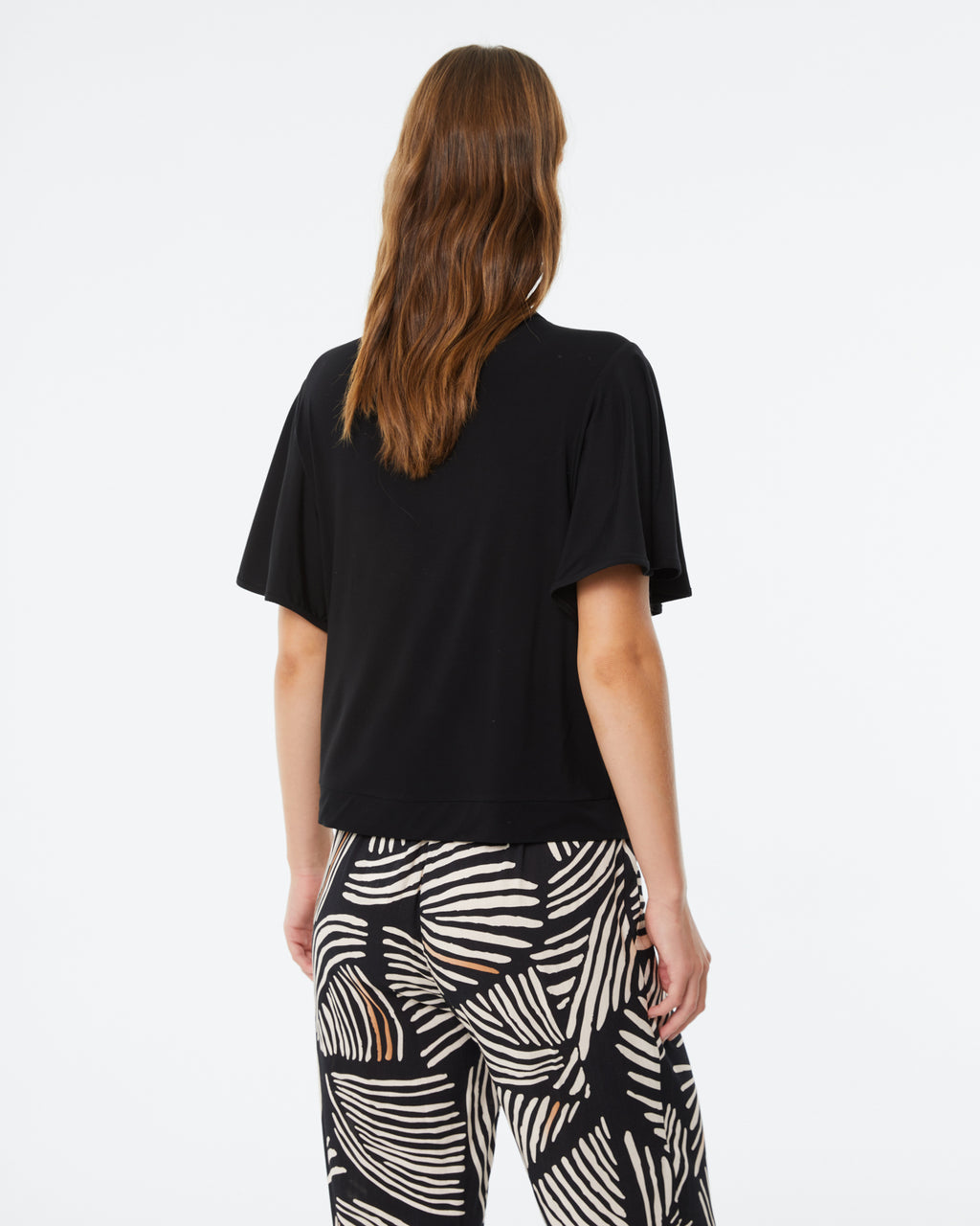 T-shirt femme à col rond et manches courtes à volants