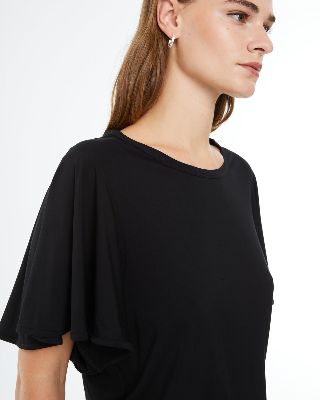 T-shirt femme à col rond et manches courtes à volants