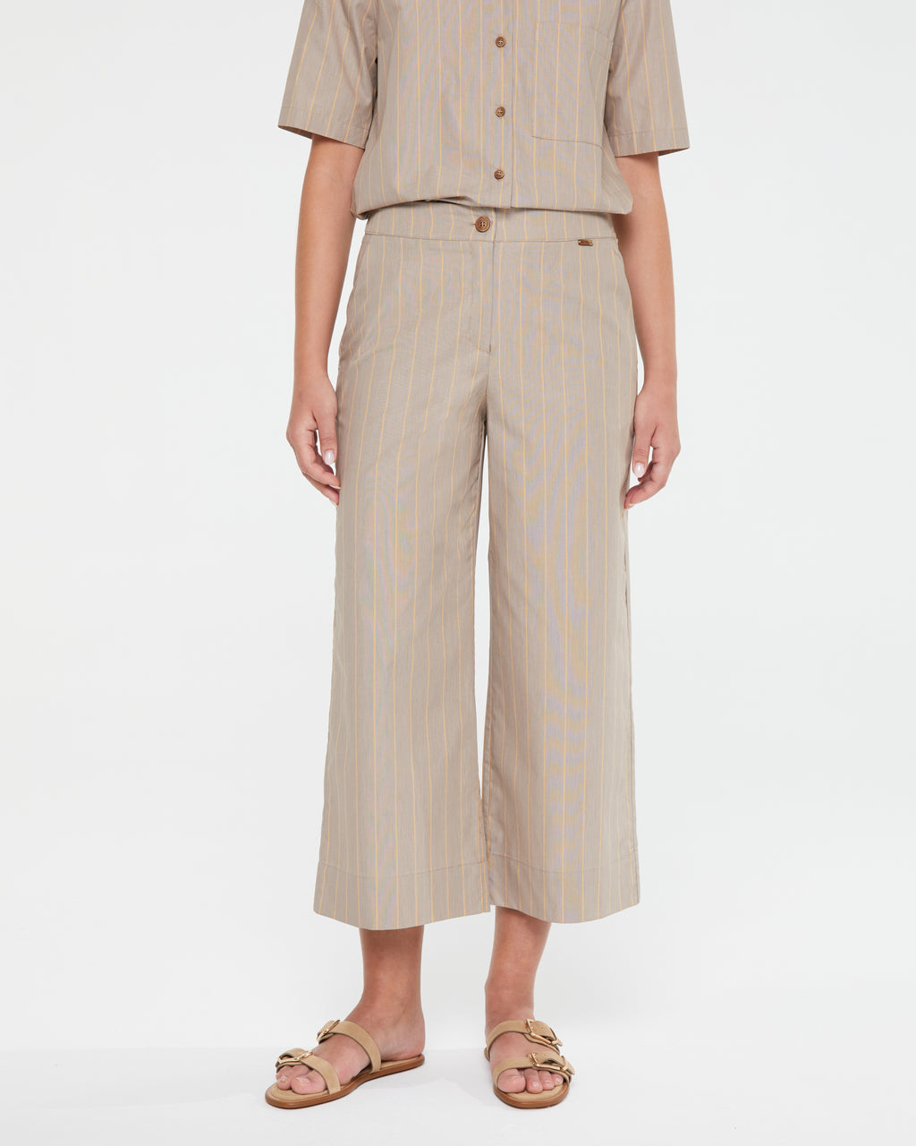 Women's wide striped trousers with elastic at the back