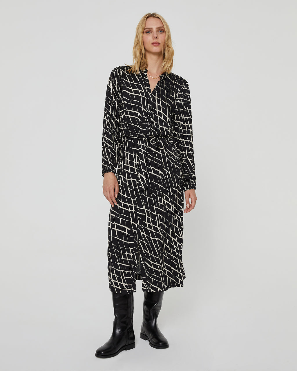 Long printed shirt dress with mao collar