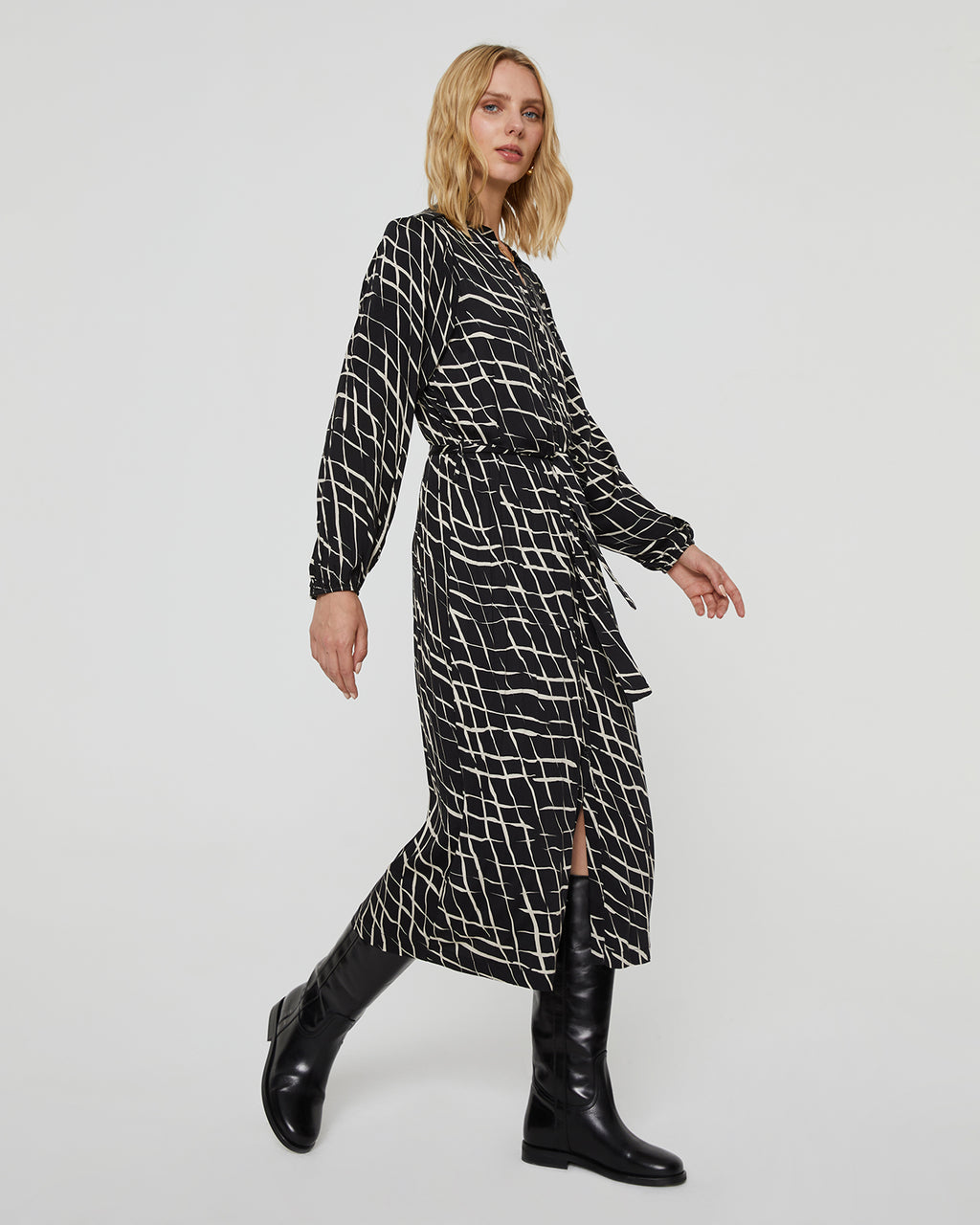 Long printed shirt dress with mao collar