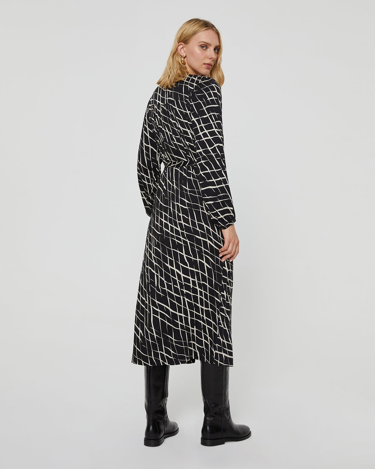 Long printed shirt dress with mao collar