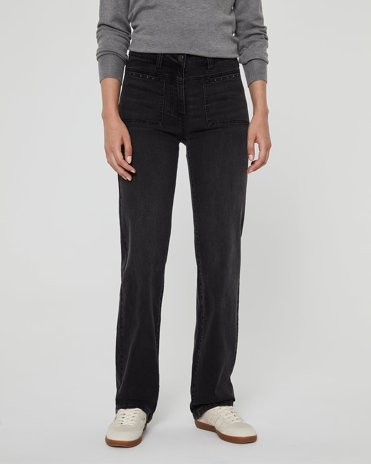 Women's wide-leg mid-rise jeans with metallic details