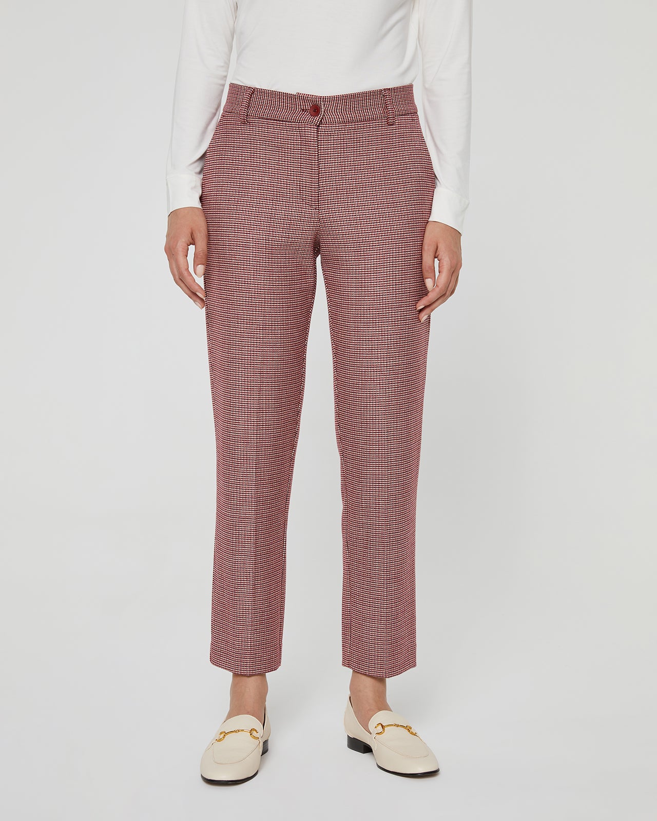 Women's straight-leg checked trousers with French pockets