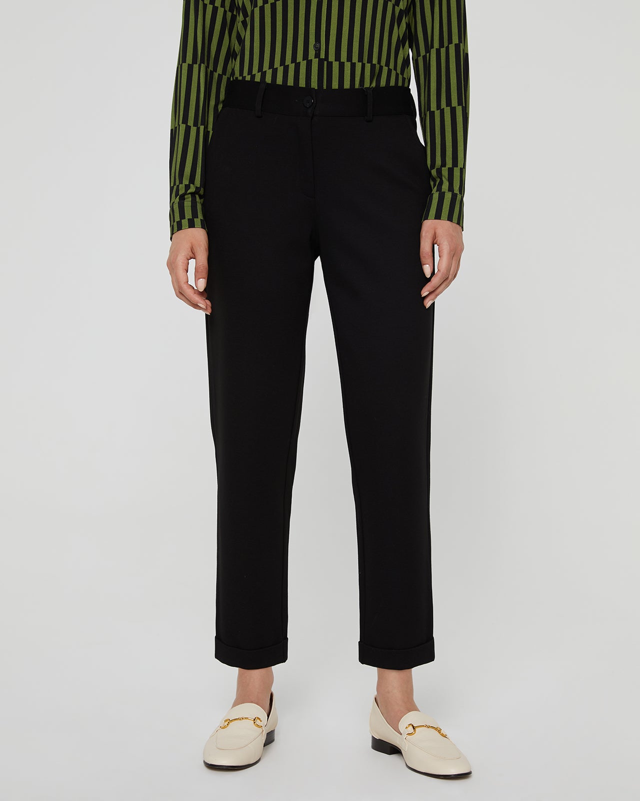 Women's straight leg trousers with cuffs at the bottom