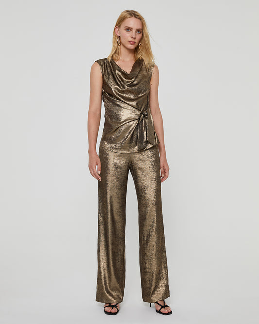 Women's wide-leg metallic mid-rise trousers