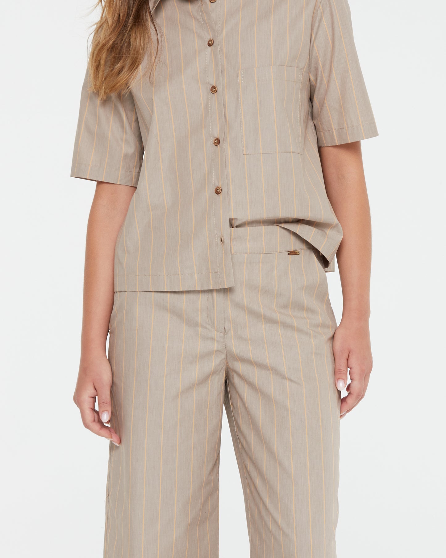 Women's wide striped trousers with elastic at the back