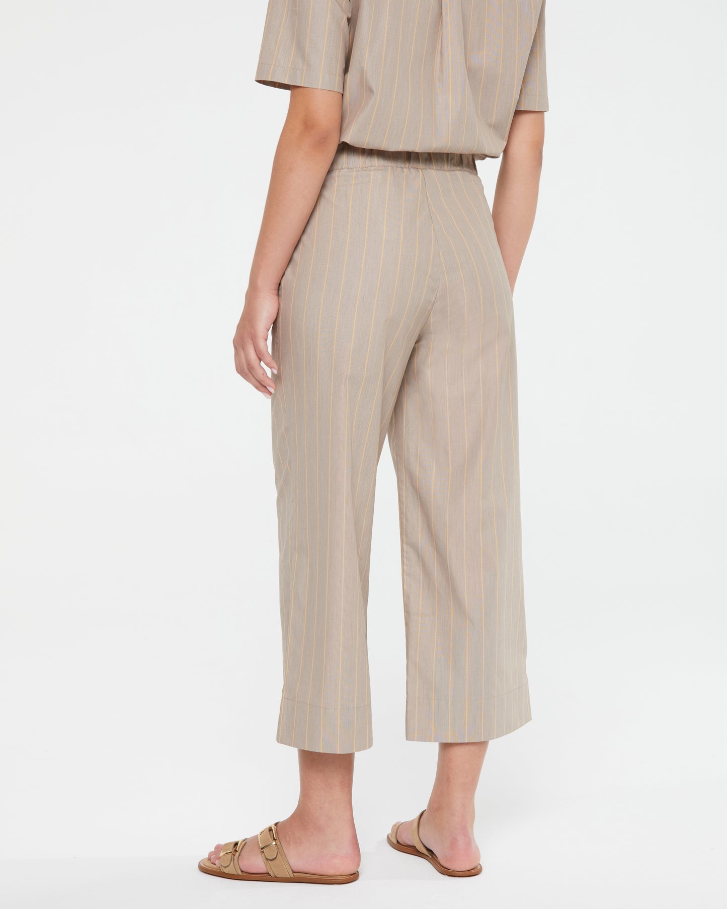 Women's wide striped trousers with elastic at the back