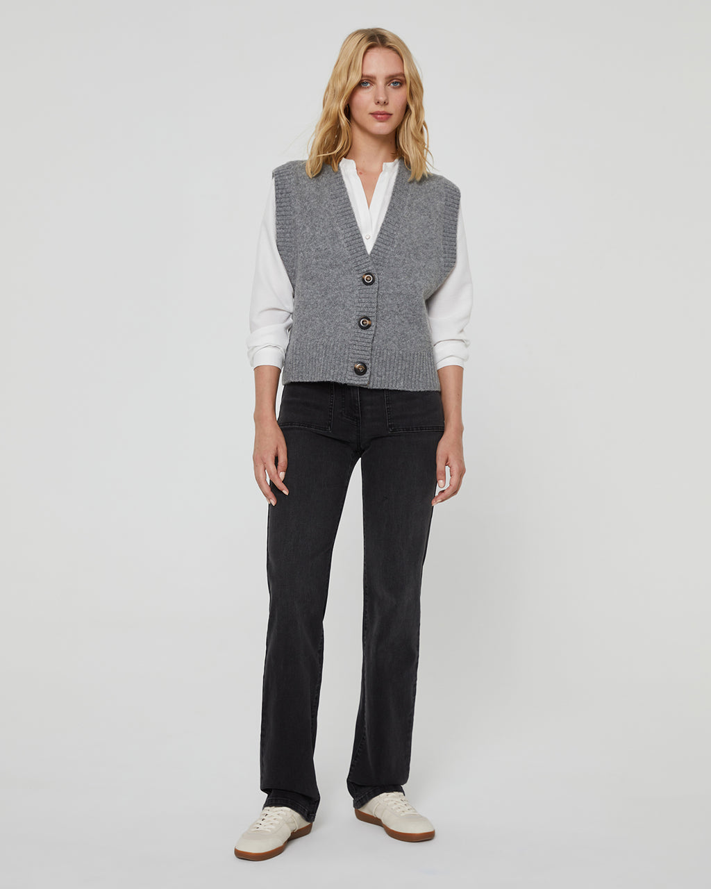 Women's open knit vest with buttons