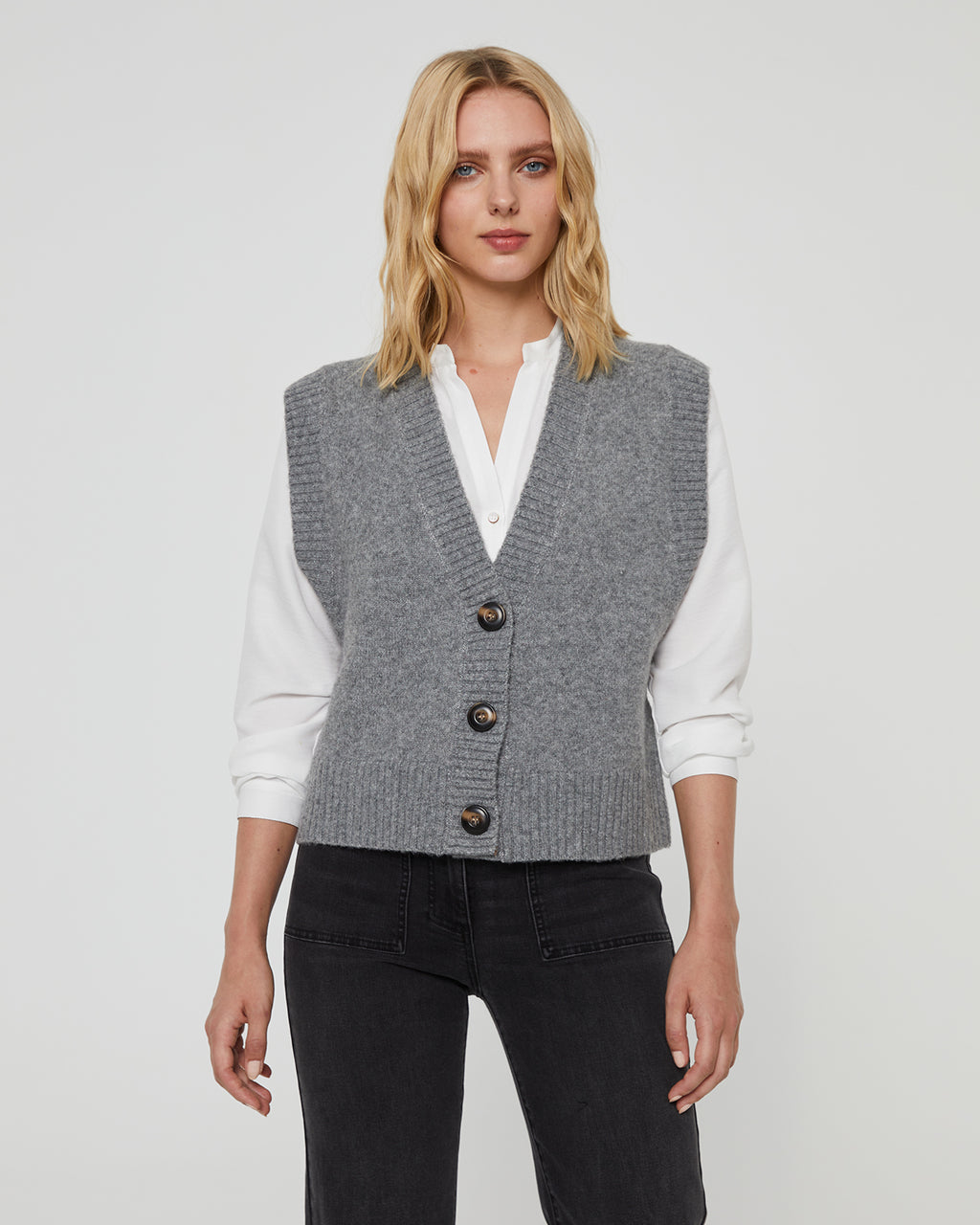 Women's open knit vest with buttons