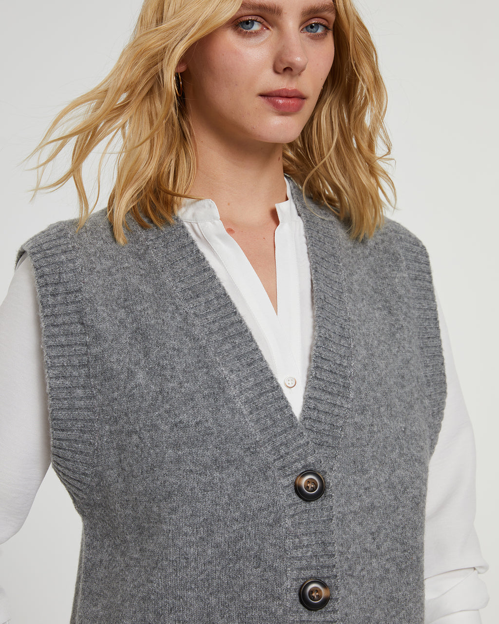 Women's open knit vest with buttons