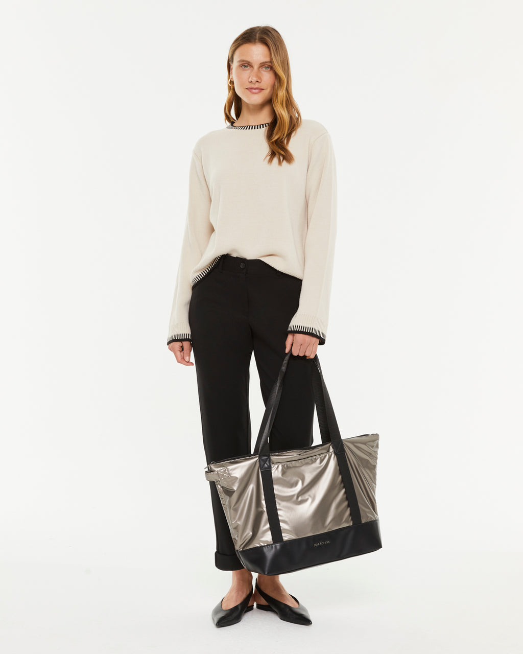 Women's shopper bag made of metallic nylon