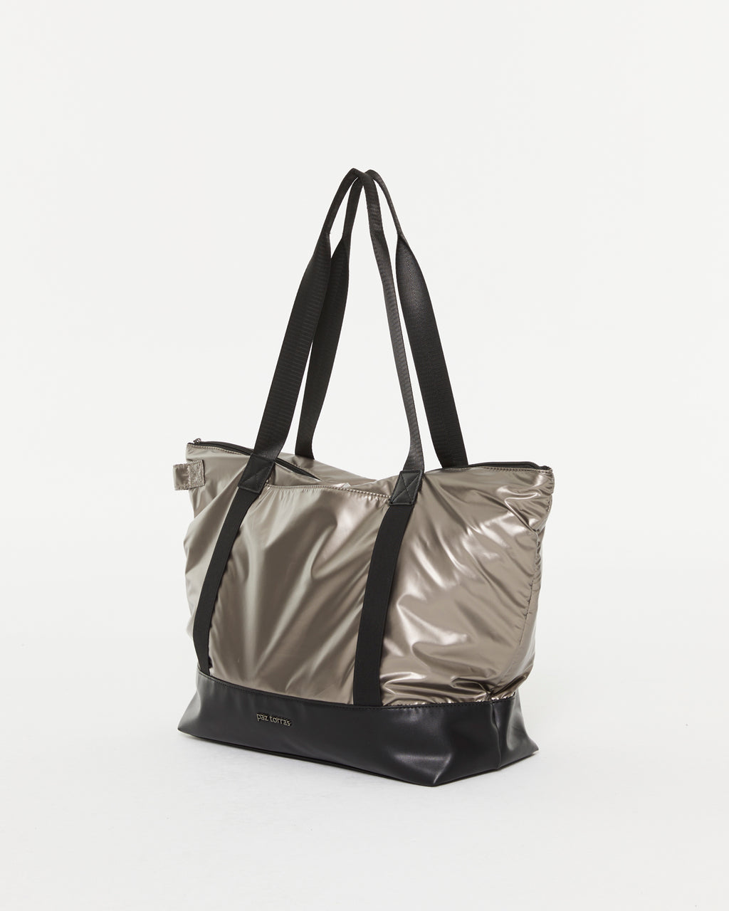 Women's shopper bag made of metallic nylon