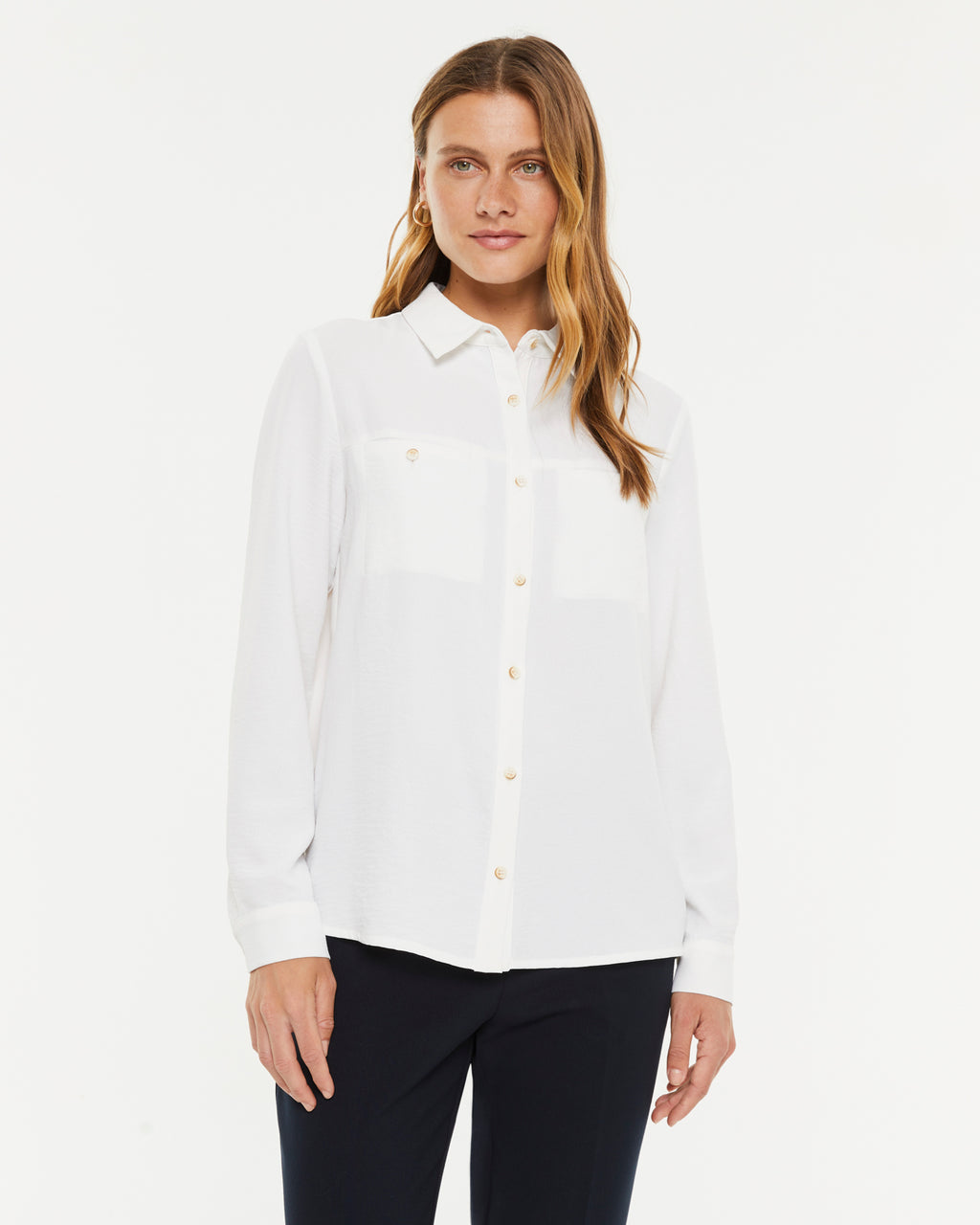 Camisa de mujer manga larga cuello camisero