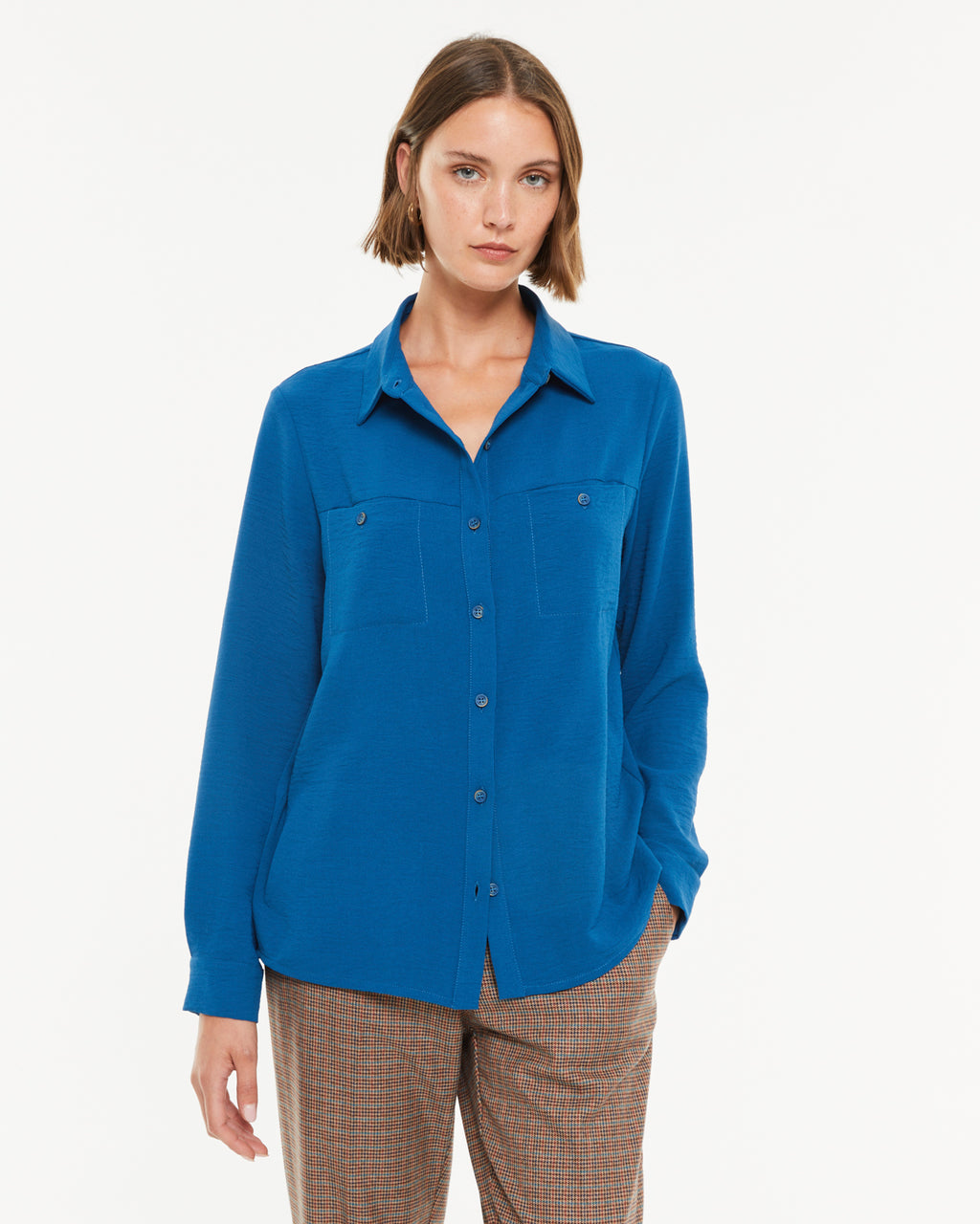 Camisa de mujer manga larga cuello camisero