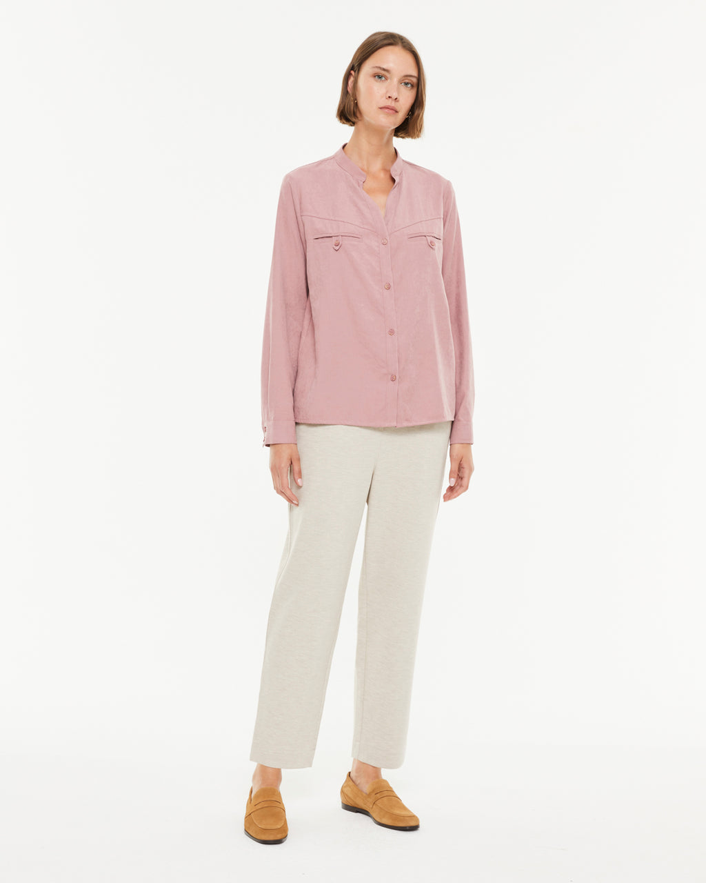 Camisa de mujer manga larga cuello mao forma pico