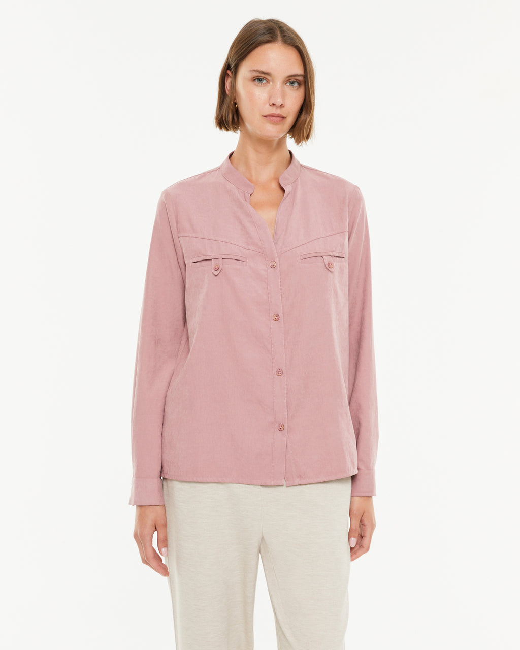 Camisa de mujer manga larga cuello mao forma pico