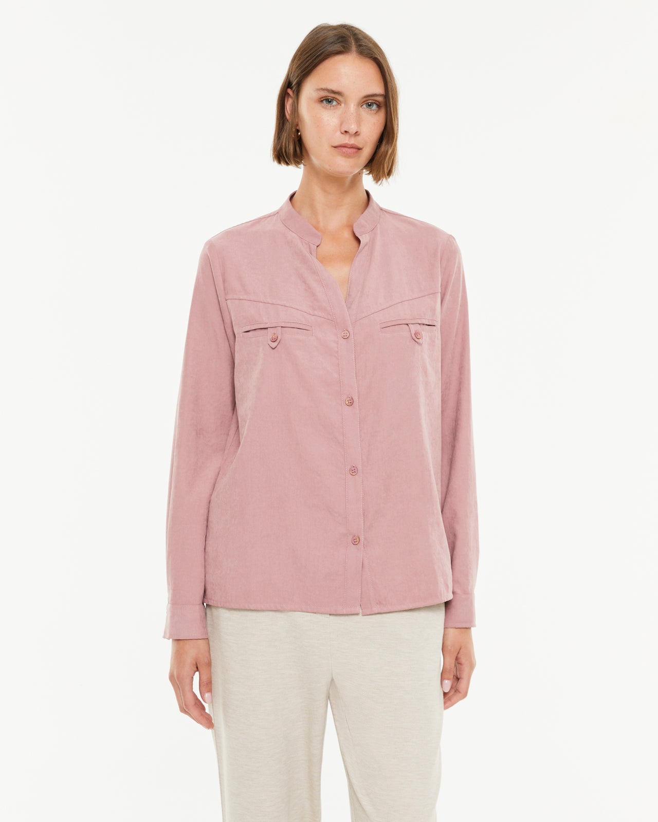 Camisa de mujer manga larga cuello mao forma pico