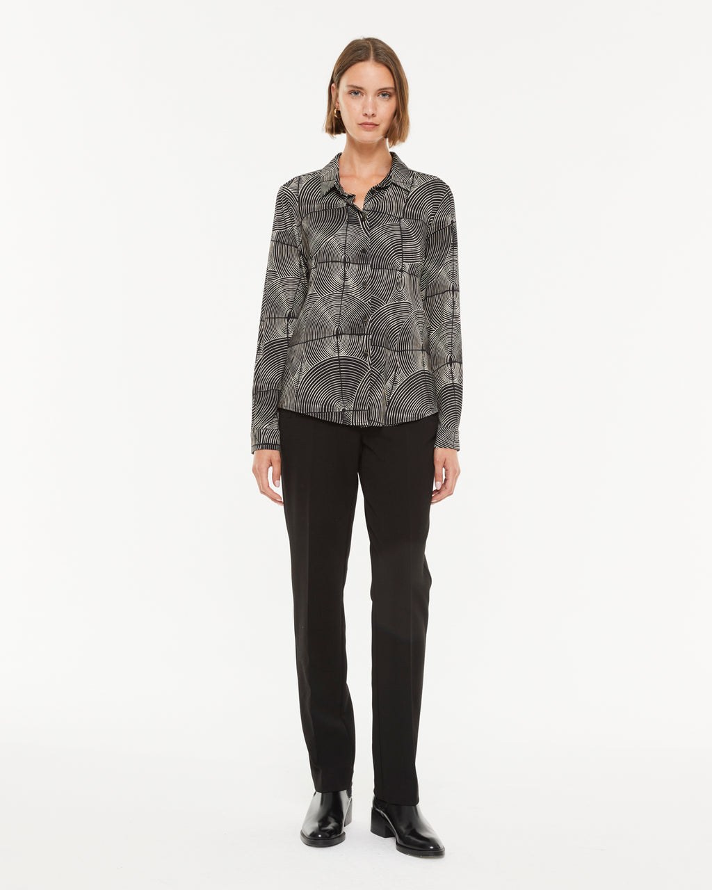 Camisa de mujer punto estampado cuello camisero