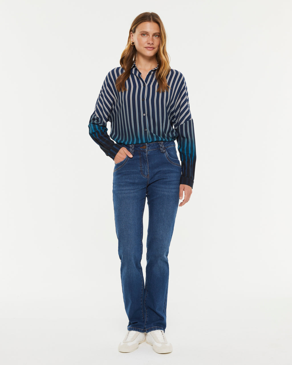 Camisa de mujer estampado rayas cuello camisero