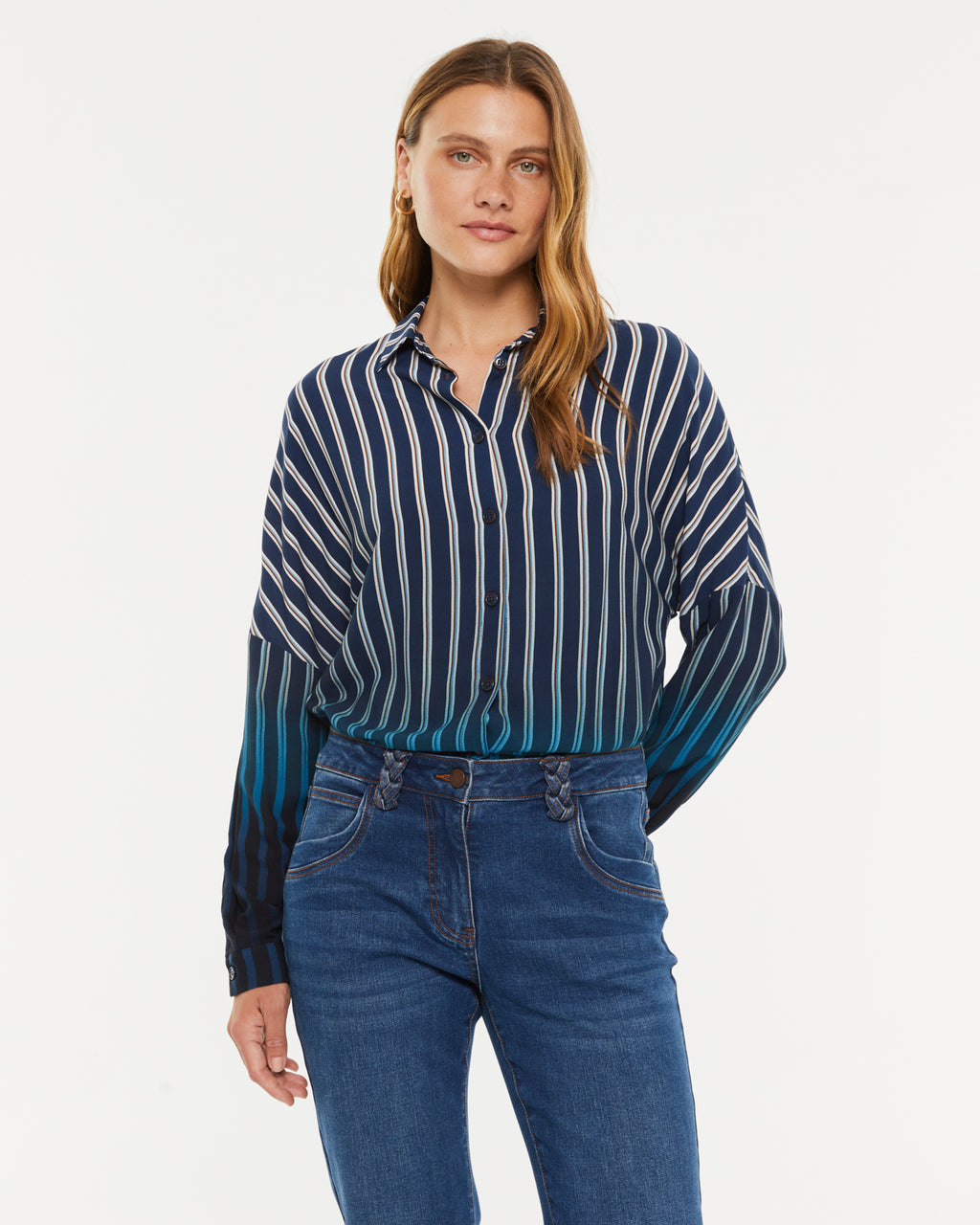 Camisa de mujer estampado rayas cuello camisero