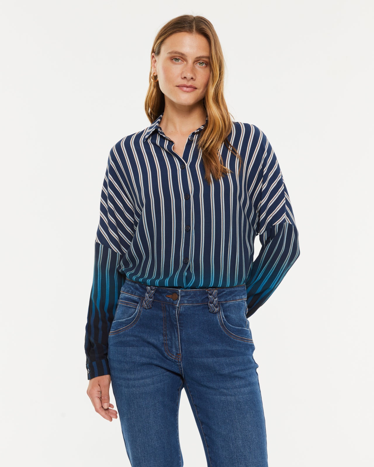 Camisa de mujer estampado rayas cuello camisero
