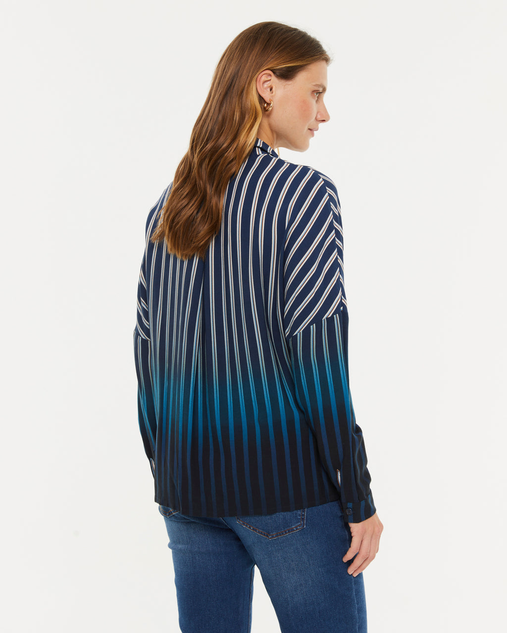 Camisa de mujer estampado rayas cuello camisero