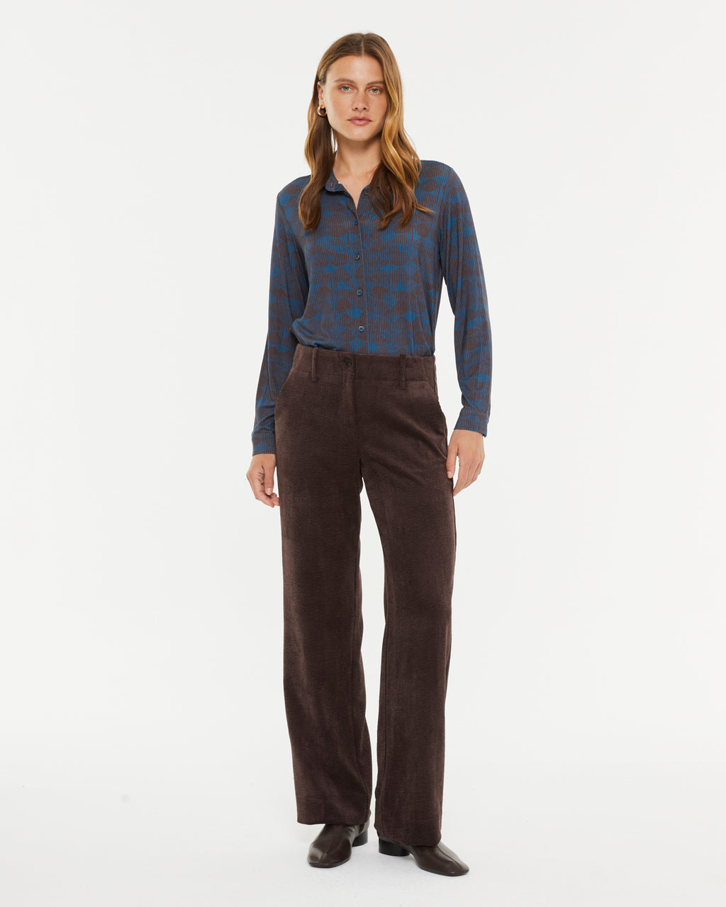 Camisa de mujer punto estampado cuello camisero