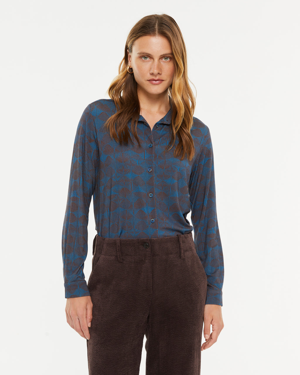 Camisa de mujer punto estampado cuello camisero