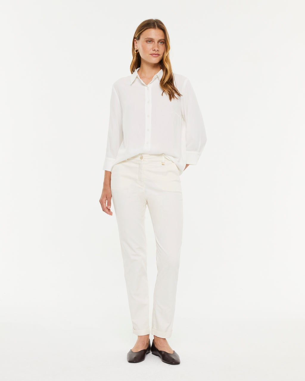 Camisa de mujer fluida cuello camisero manga francesa