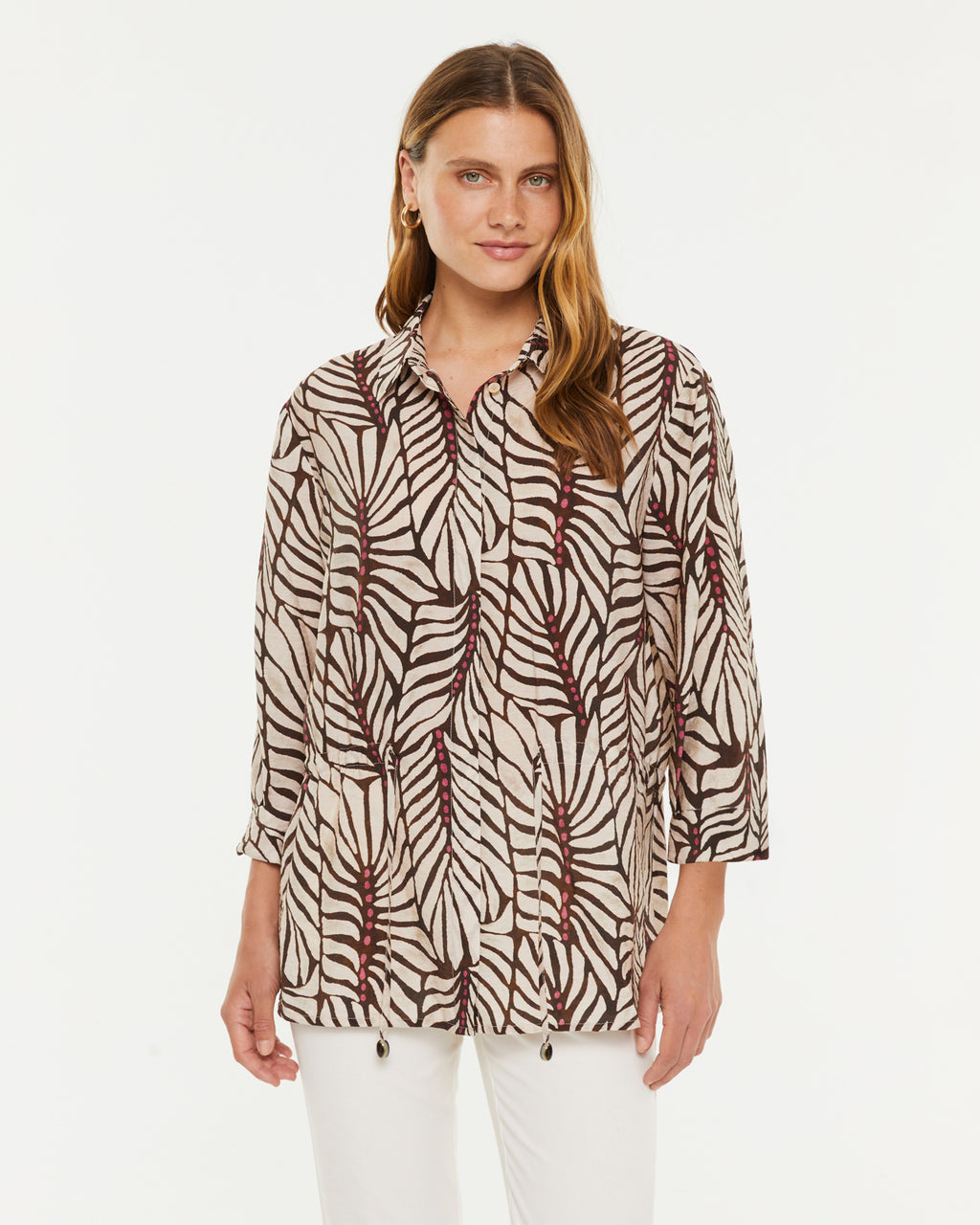 Camisa de mujer estampada cuello camisero manga francesa