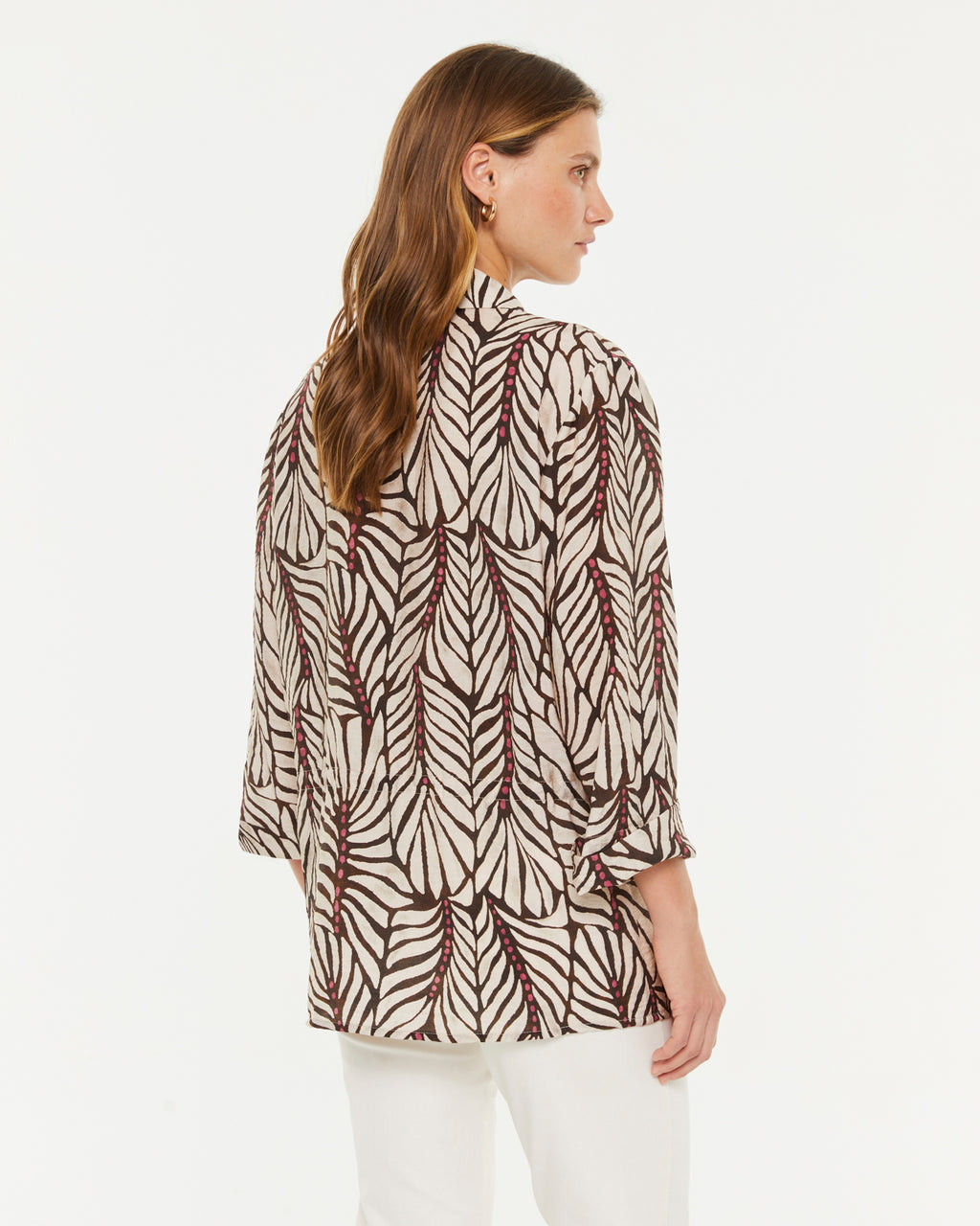 Camisa de mujer estampada cuello camisero manga francesa