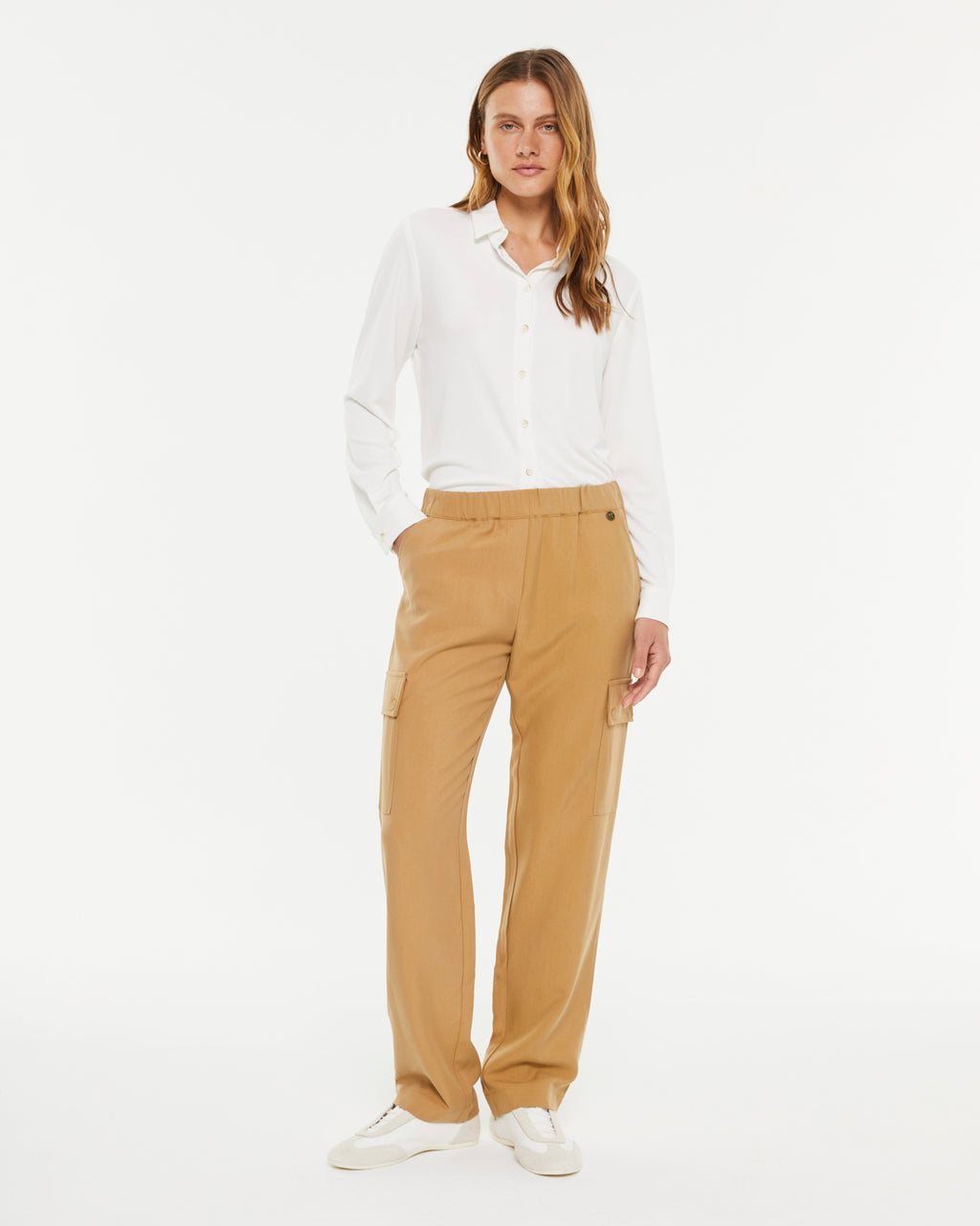 Pantalon cargo droit pour femme avec taille élastique