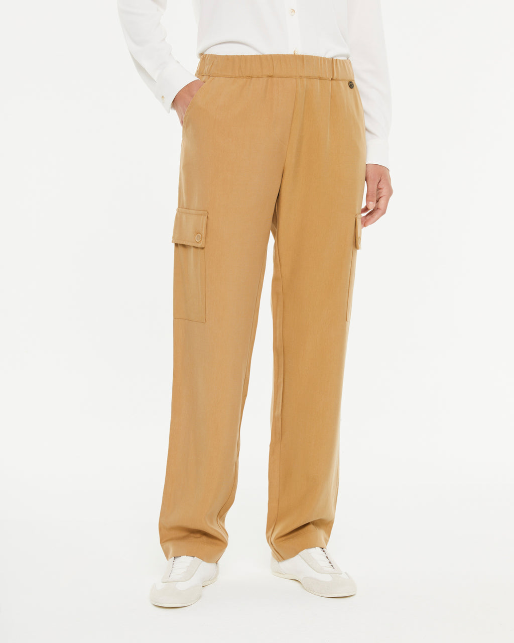 Pantalon cargo droit pour femme avec taille élastique