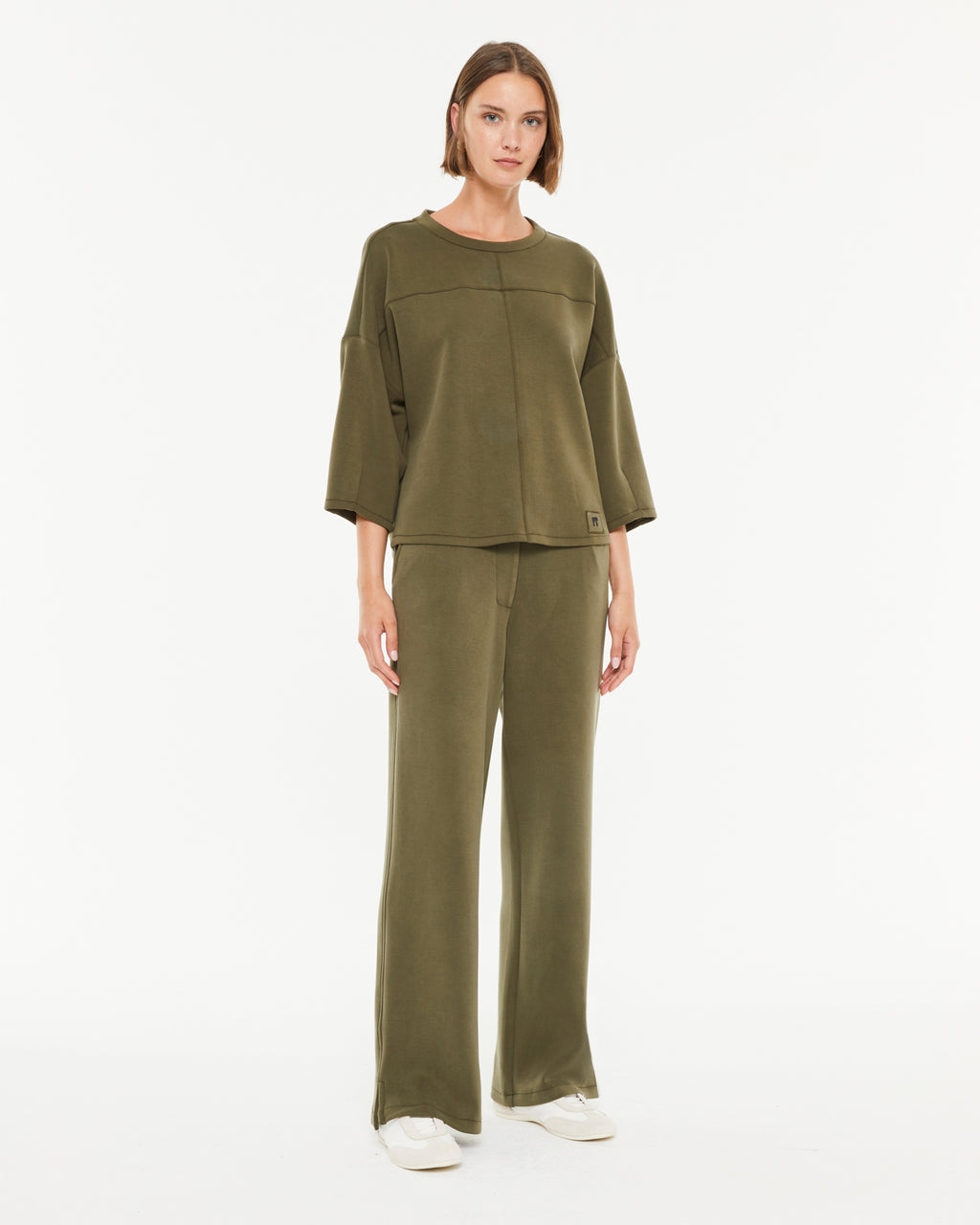 Pantalon large en tricot pour femme avec taille élastique