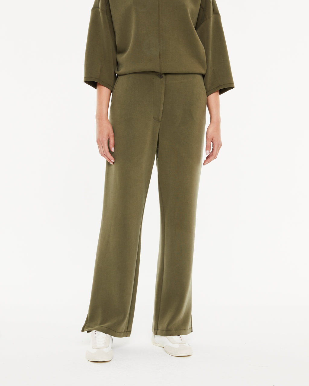 Pantalon large en tricot pour femme avec taille élastique