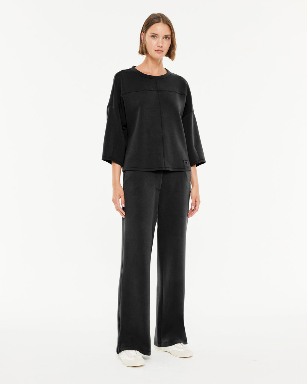Pantalon large en tricot pour femme avec taille élastique