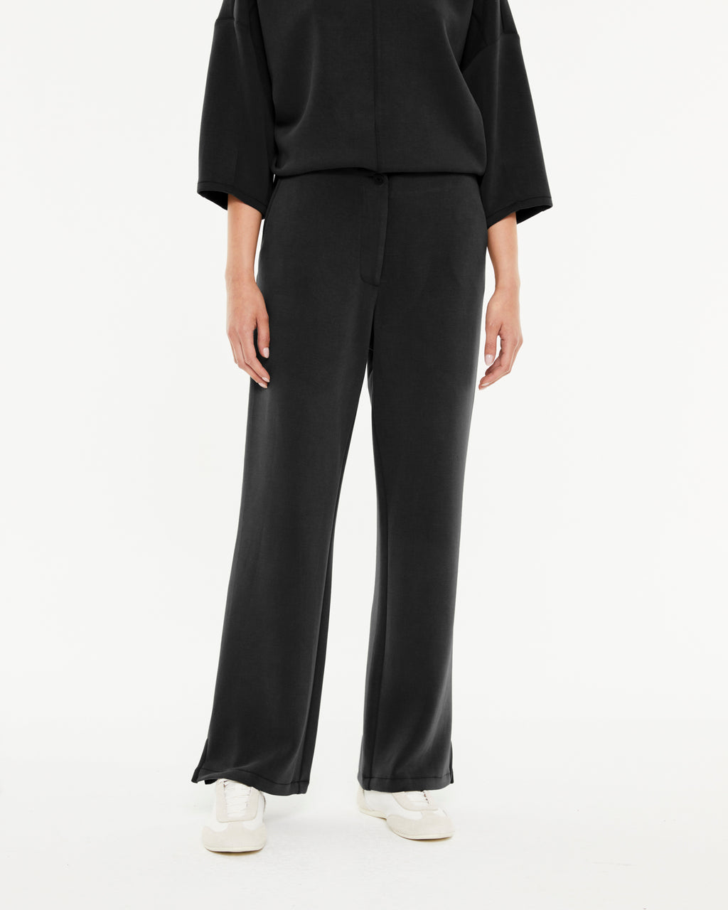 Pantalon large en tricot pour femme avec taille élastique
