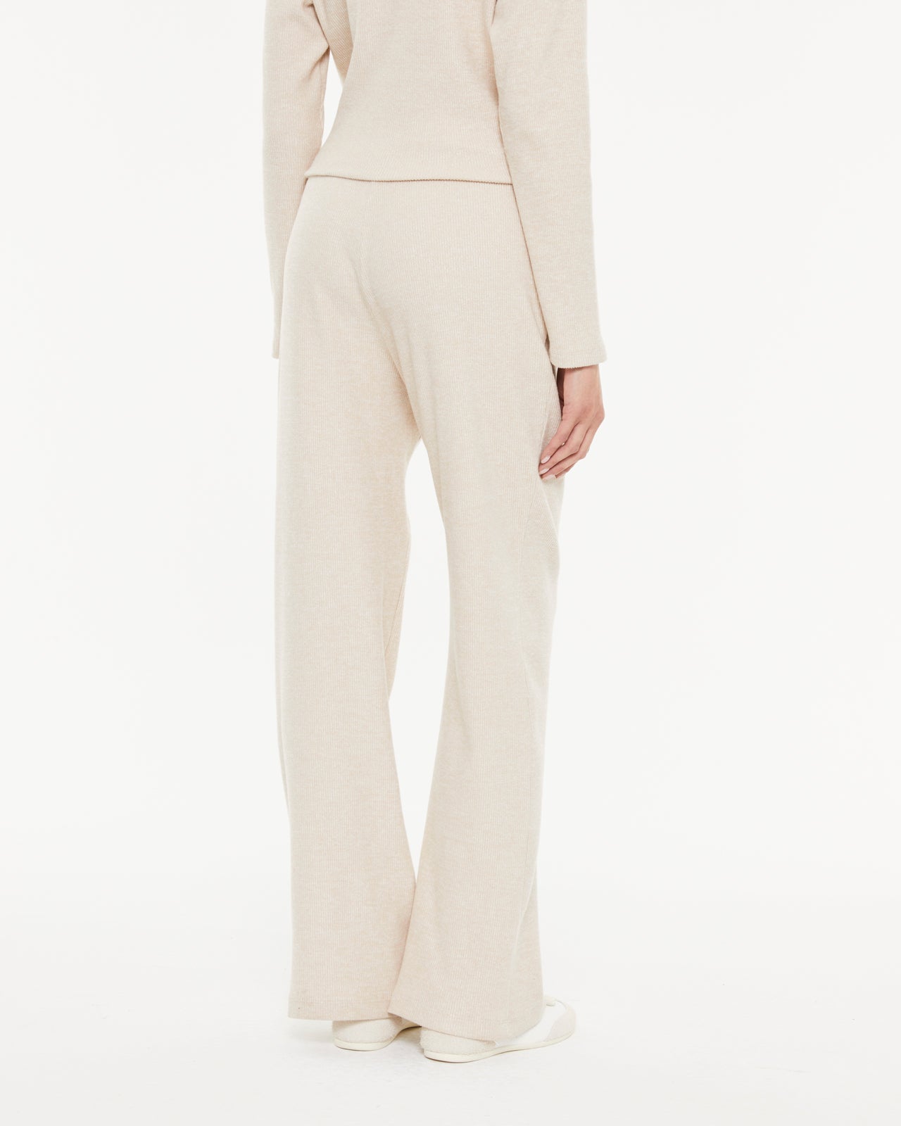 Pantalon droit pour femme en maille côtelée et taille élastique