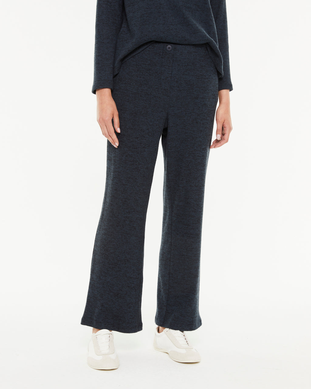 Pantalon droit pour femme en maille côtelée et taille élastique