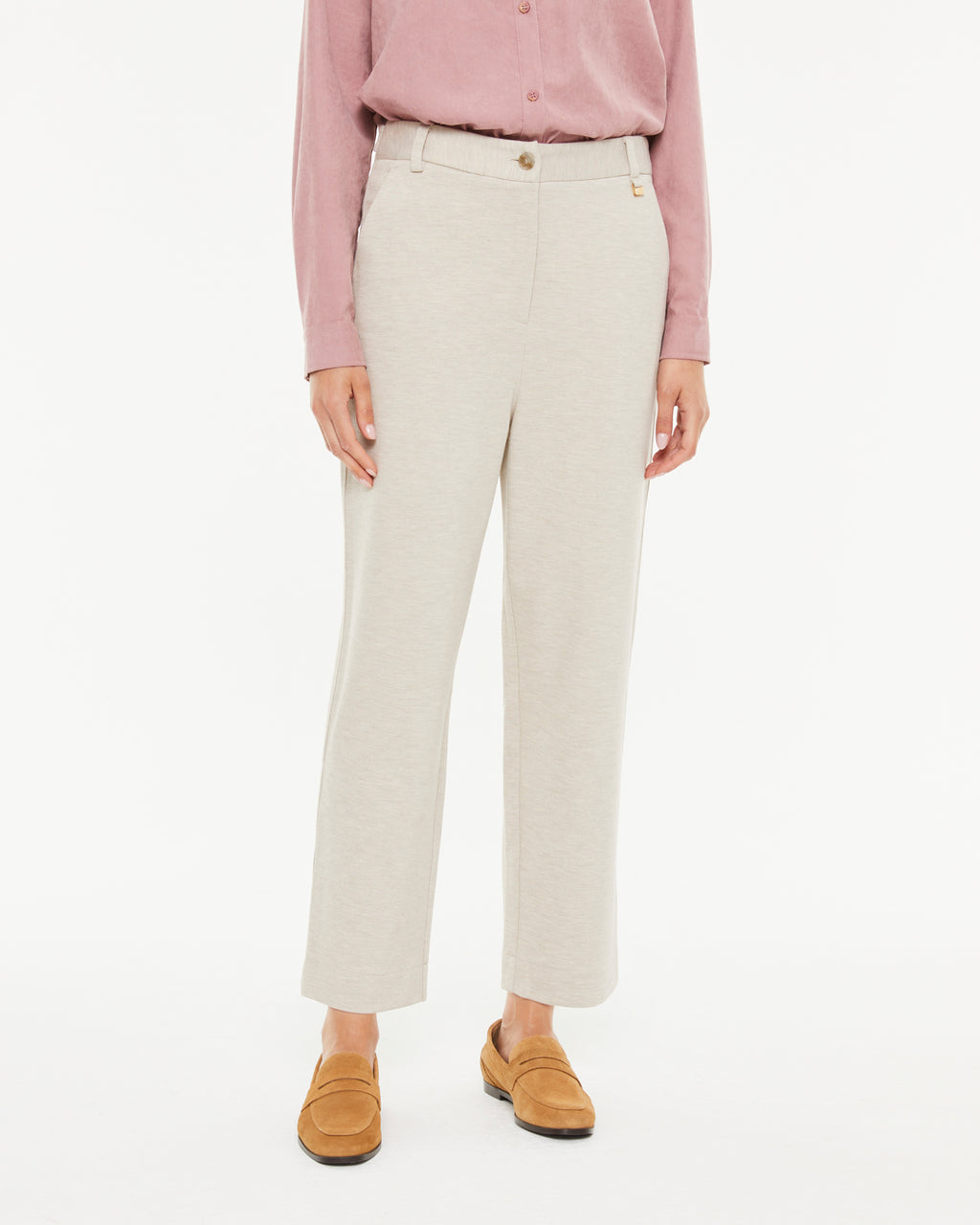 Pantalón recto de mujer de punto con bolsillos