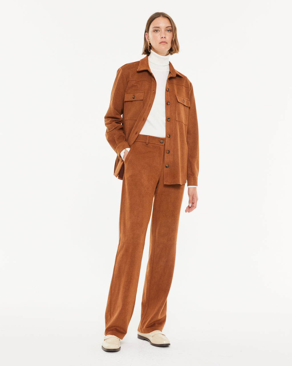 Pantalon droit effet daim pour femme avec poches latérales