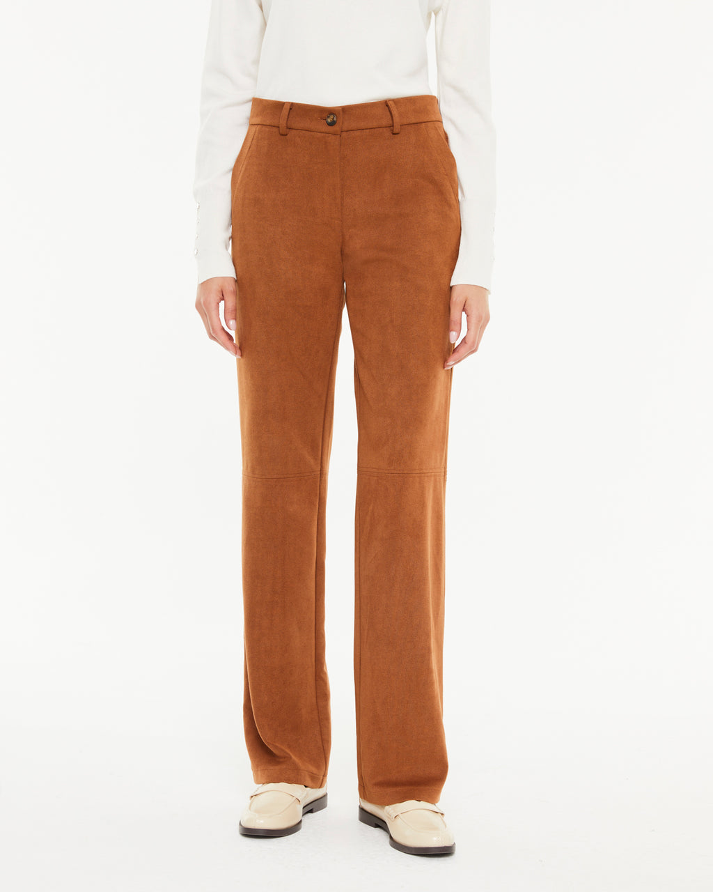 Pantalon droit effet daim pour femme avec poches latérales
