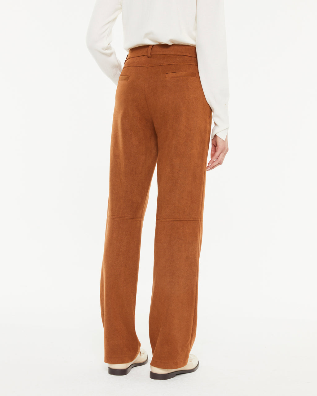 Pantalon droit effet daim pour femme avec poches latérales