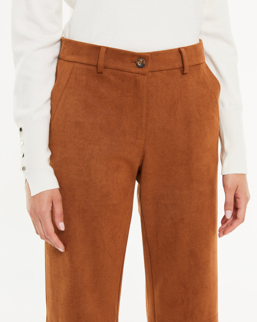 Pantalon droit effet daim pour femme avec poches latérales