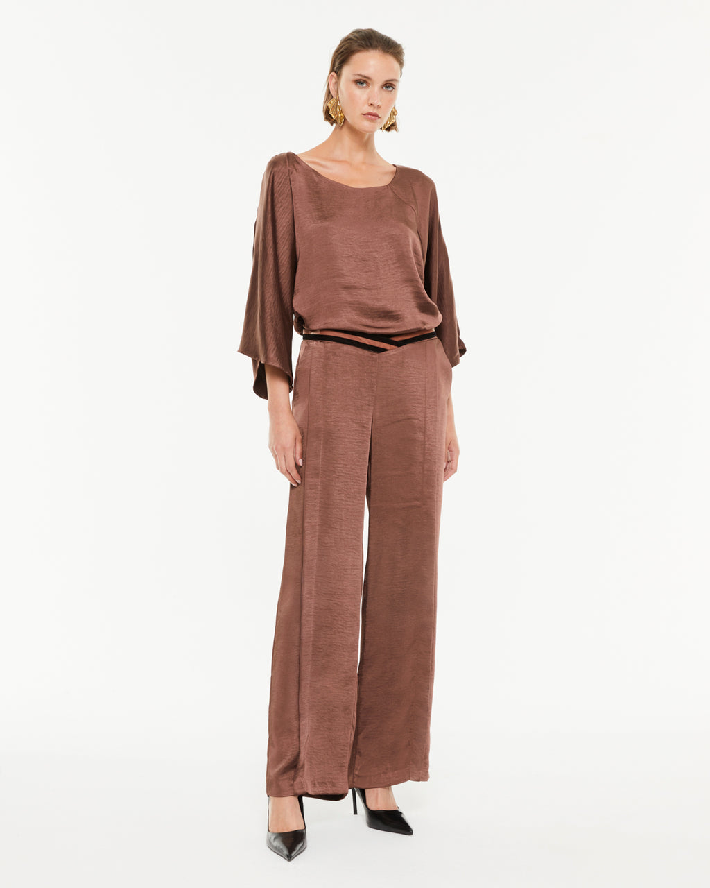 Pantalon large en satin pour femme